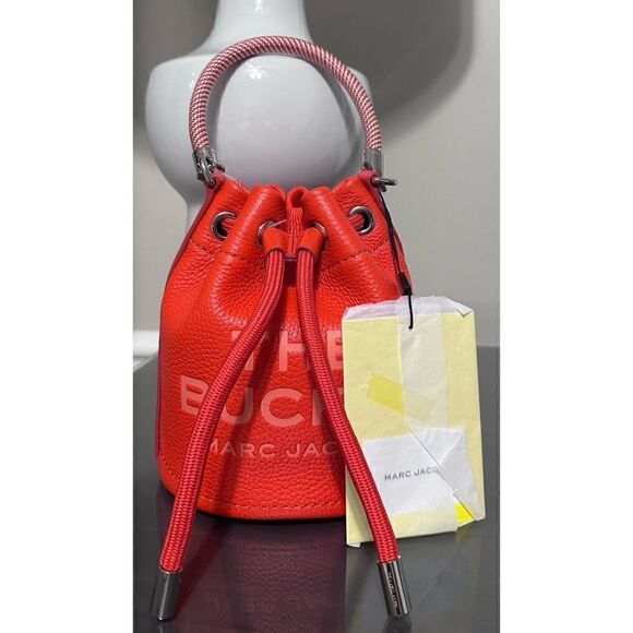 Marc Jacobs The Leather Mini Bucket Bag, ELECTRIC ORANGE - Picture 2 of 15